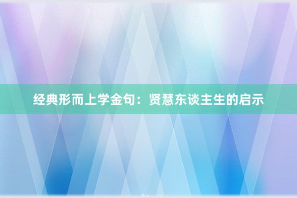 经典形而上学金句：贤慧东谈主生的启示
